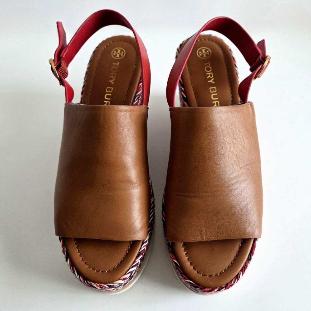 Tory Burch Miranda Espadrille Wedge Platform Leather Sandals With Box, Size 10.5 - Picture 2 of 16